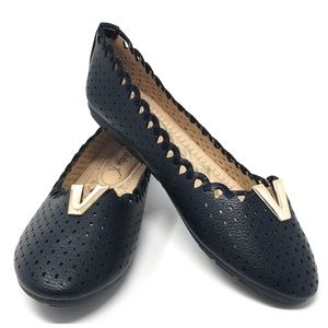 Women's Laser Cut Ballet Flats, B-2855, Black